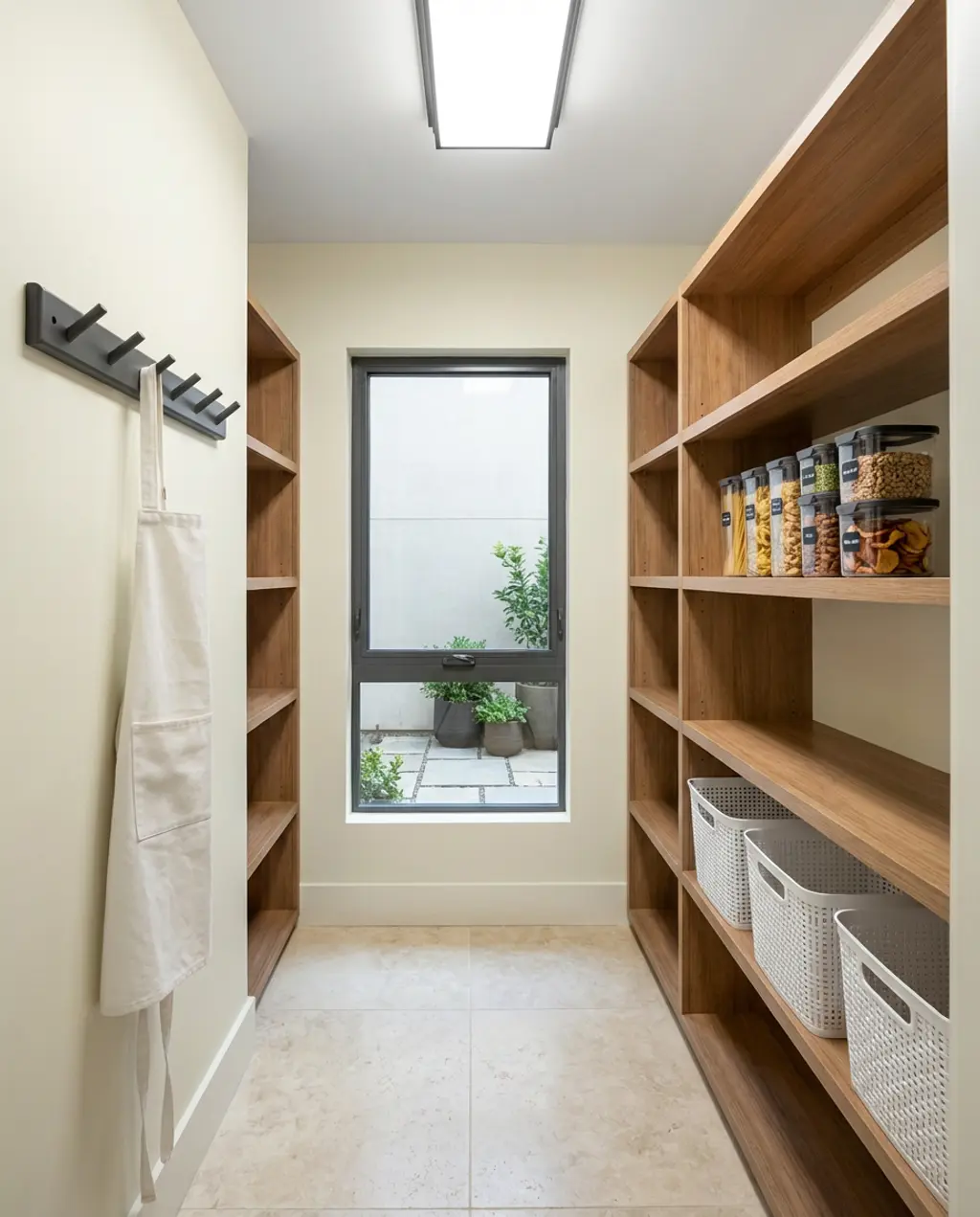 Small Closet Pantry with Open Wood Shelving — Luxury Version