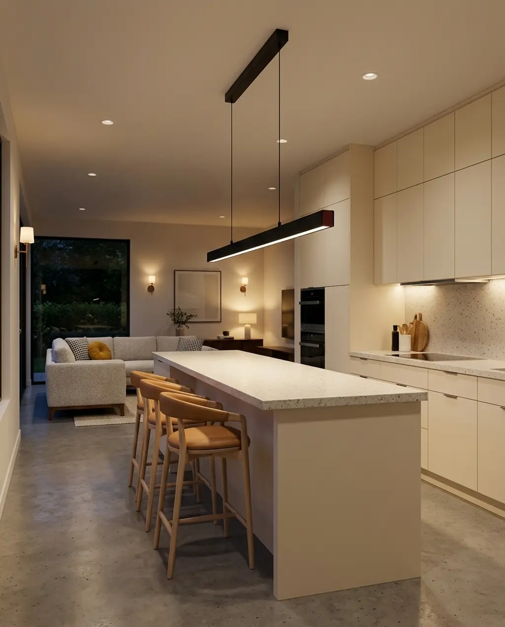 Open Concept Galley Kitchen with Living Room View