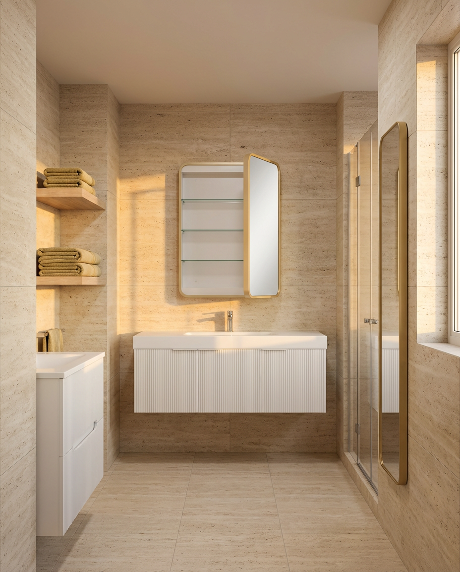 Small Space Bathroom with Clever Storage Solutions — Luxury Version