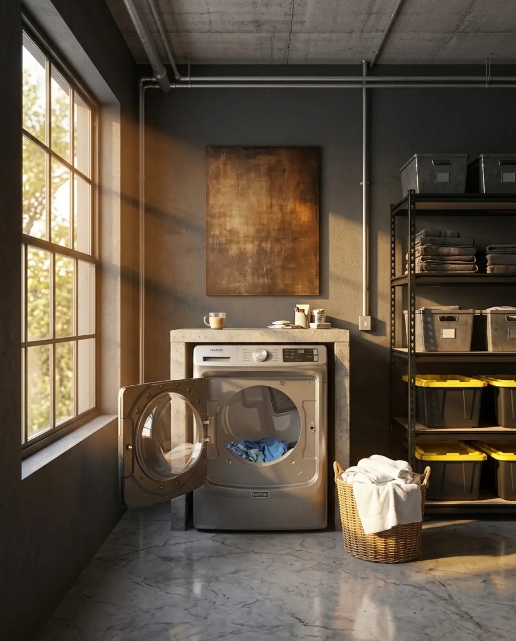 Industrial Chic Laundry with Exposed Piping