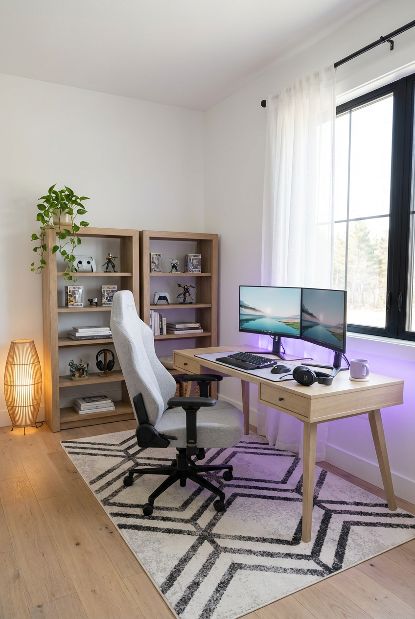 White and Wood Scandinavian Gaming Room