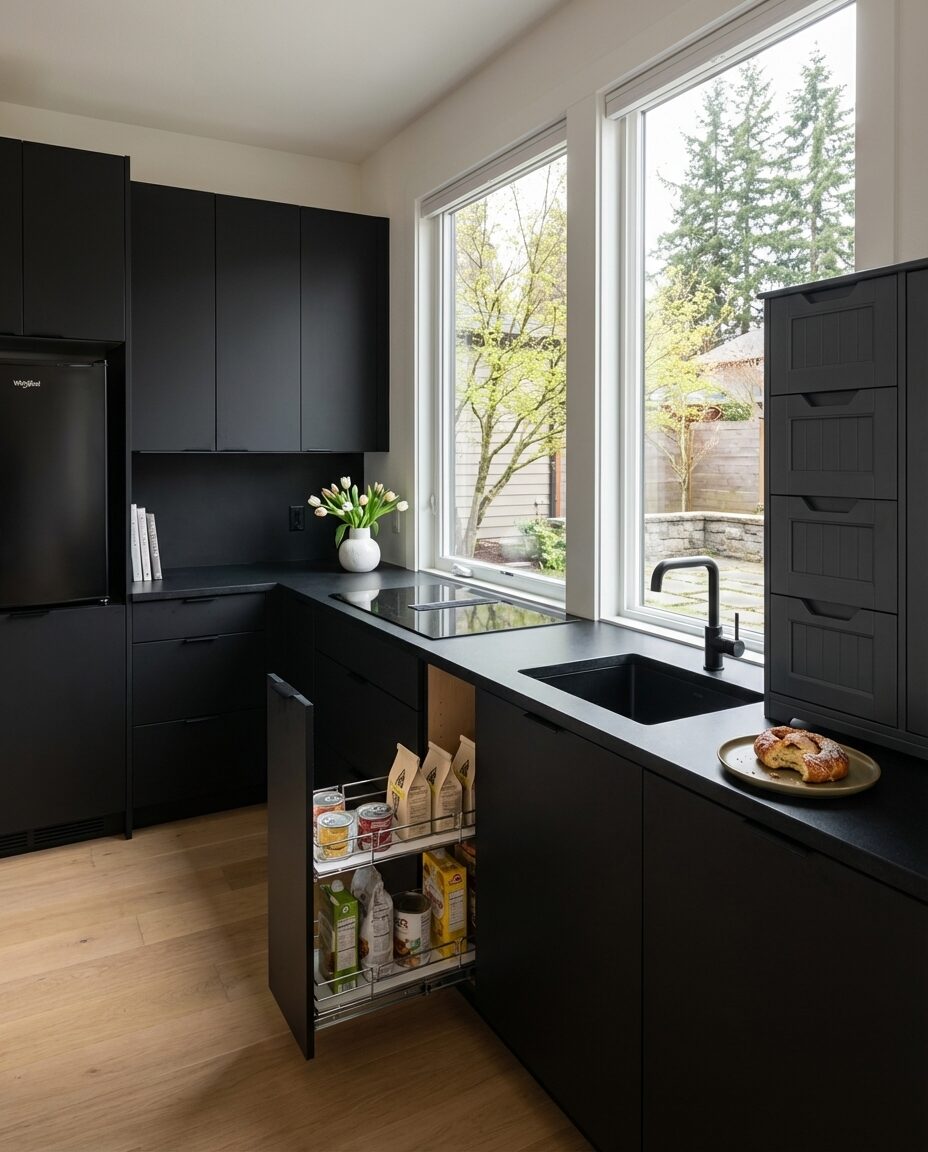 Small Black Kitchen with Smart Storage