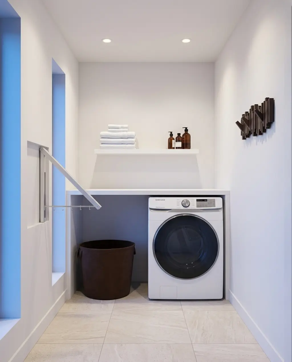 Compact Laundry Nook with Built-in Drying Rod