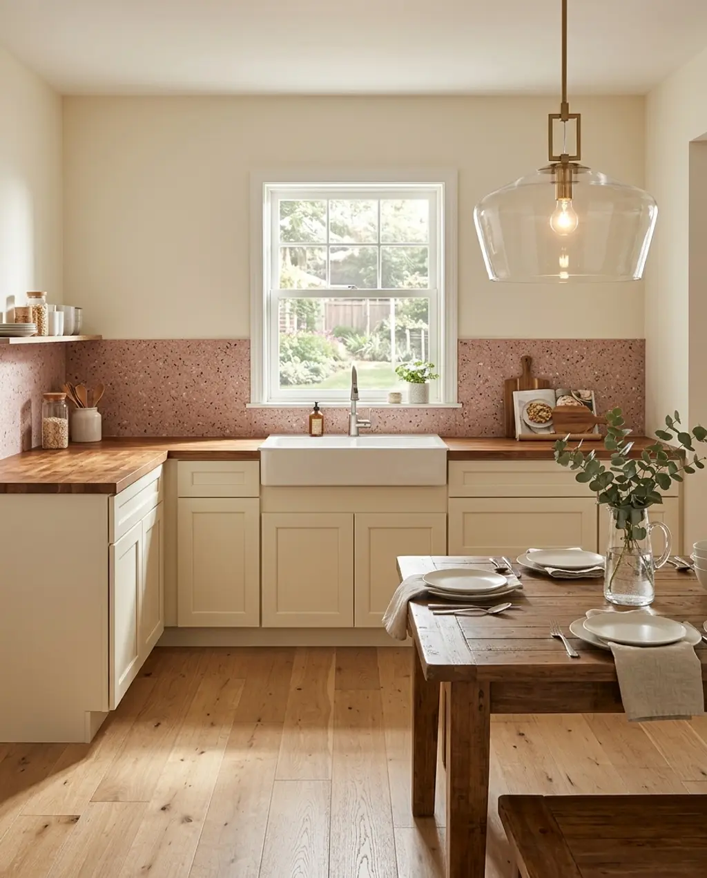 Warm & Inviting Kitchen with Cream Cabinets and Wood Tones
