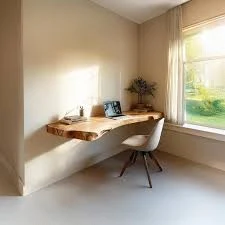 Floating Live Edge Desk – Handmade Natural Wood Table – Minimalist Home Office F