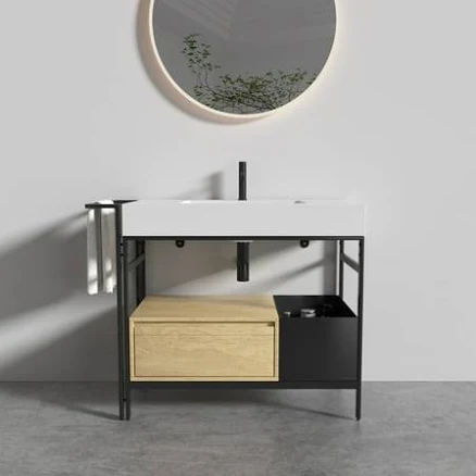 Forte 36 Inch Industrial Modular Bathroom Vanity with Metal Frame and Wood Accen
