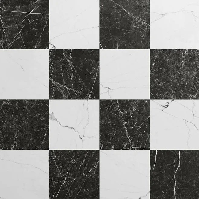 Fortunato Calacatta White and Nero Marquina Black Matte Porcelain Checkerboard T