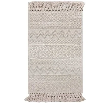 Found & Fable Ivory Woven With Fringe Bath Rug