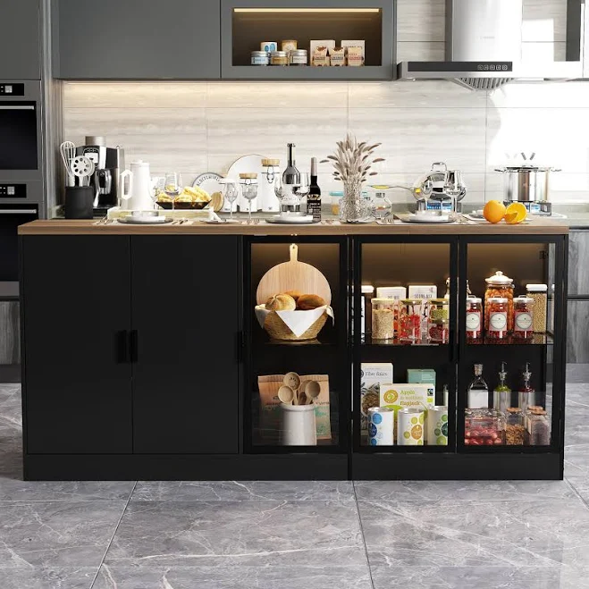 FUFU&GAGA Black Composite Base with Composite Kitchen Island