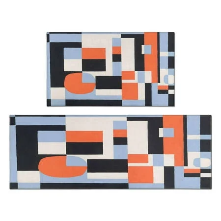 Geometric Pattern` Kitchen Rugs and Mats Sets Of 2,Kitchen Decoration Rugs,Rubbe