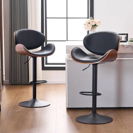 George Oliver Adjustable Black Metal Frame Bar Stool with Swivel Back