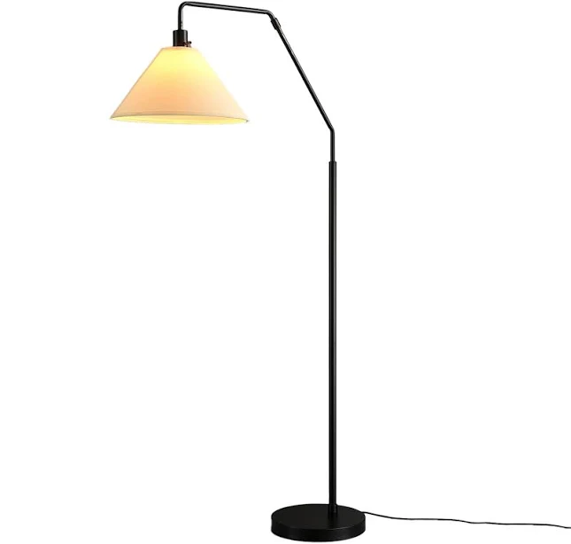 Globe Electric 65-in Matte Black Arc Floor Lamp with Fabric Shade