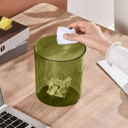 Gnmfd Desktop Trash Can Clear Plastic Small Countertop Waste Bin, Office Dresser