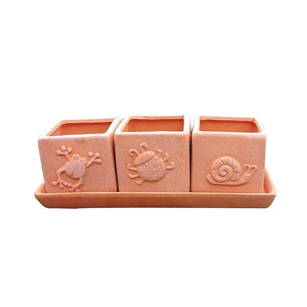 Goodman and Wife Terracotta Set of 3 Small Square Seascape Embossed Earthenware 