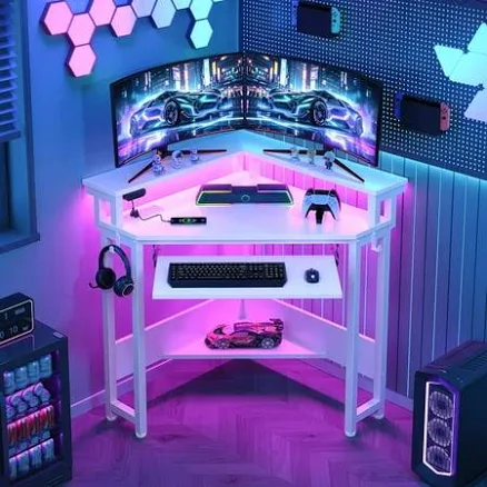 Greenstell Corner Office Gaming Desk 44.5 Inches L-Shaped Computer Desk with Cha