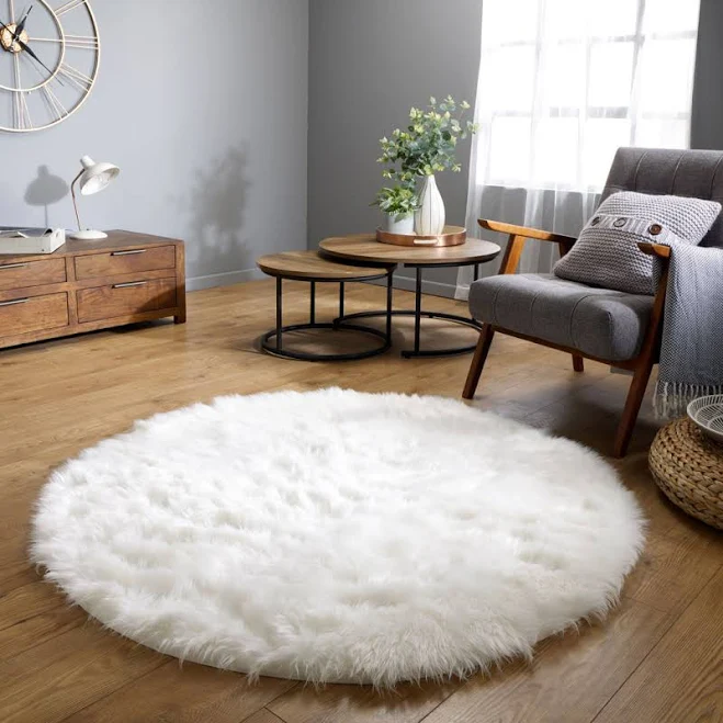 Haja Fluffy Faux Sheepskin Fur Shag Area Rug Everly Quinn Rug