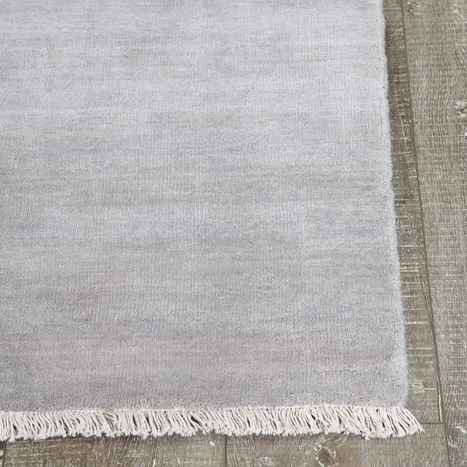 Hand Knotted Light Gray Wool Rug - Solid Minimalist Modern Carpet, Custom Size,