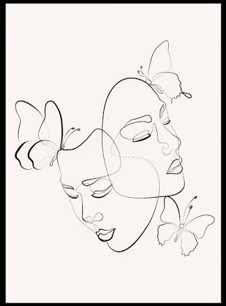 Head of Butterflies Line Art Print