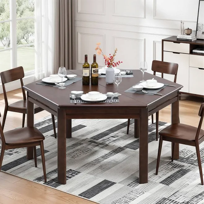 Hexagonal Solid Wood Board Game Table For 4-6 Players,convertible Dining Table/g