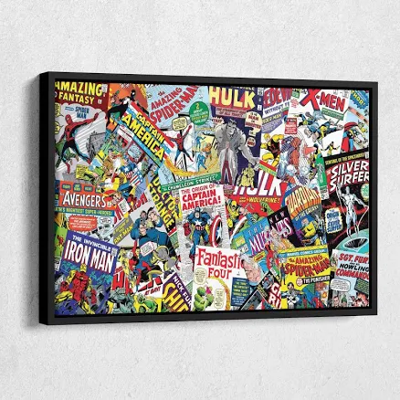 History of Comic Books Collage Canvas Wall Art Home Decor Framed Art