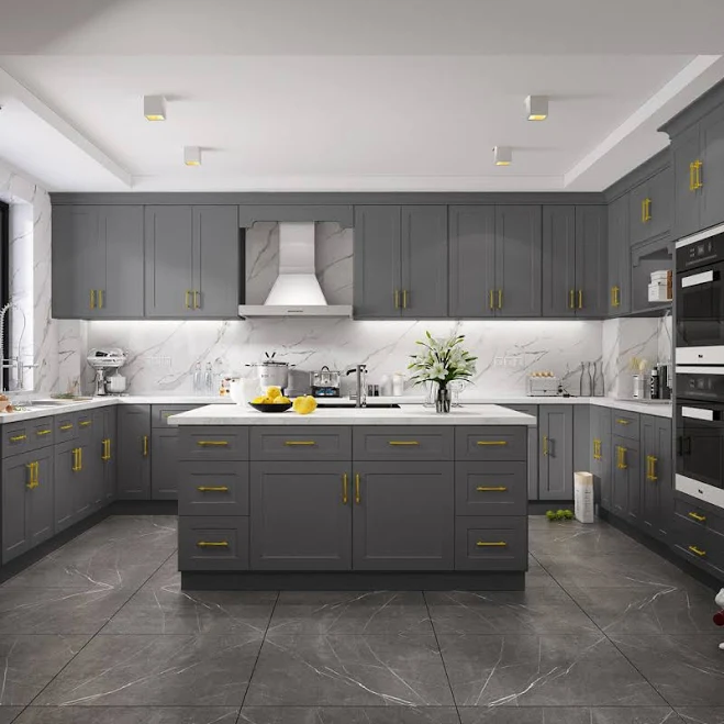HOMEIBRO Shaker Greystone Plywood Kitchen Cabinets