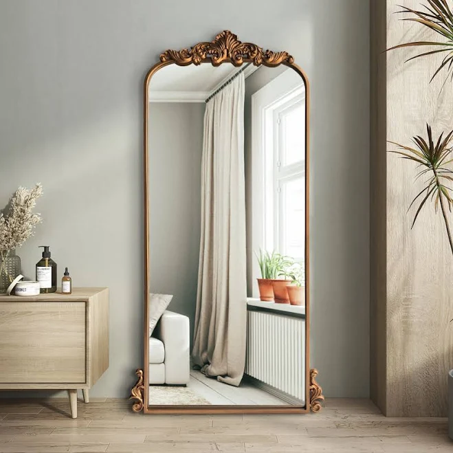 House of Hampton French Baroque Full Length Ornate Gold Arch Floor Mirror