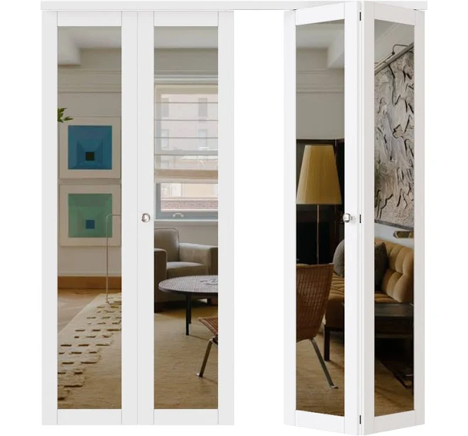 JUJUBON 72-in x 80-in White-Mirror 1-panel Mirrored glass Smooth Solid core Pref