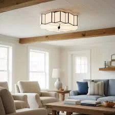 Kelsar Art Deco Tiffany Ceiling Light - Geometric Stained Glass Flush Mount Fixt