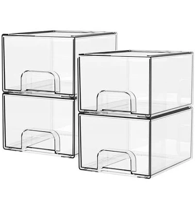 Kisportee 4 Pack Stackable Makeup Storage Drawers