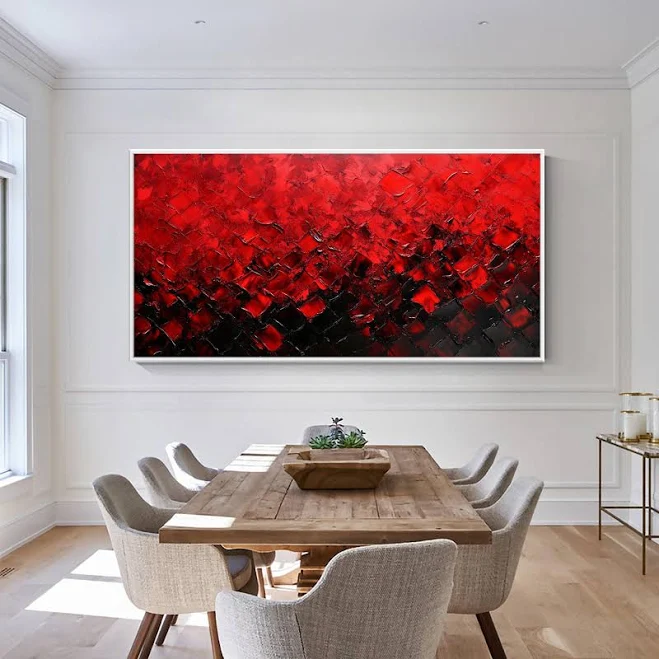 Large Red and Black Abstract Painting, Textured Oil Painting on Canvas, Modern G