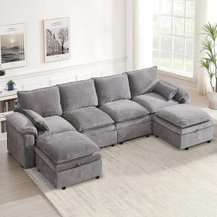 Latitude Run 6 Seat U Shaped Modular Sectional Sofa with Storage
