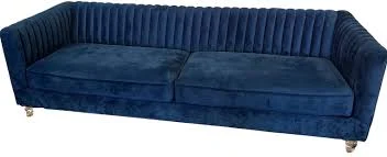 Lindsay Blue Velvet Mid-Century Modern Channel Tufted Sofa