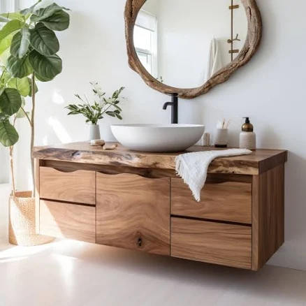Luxury Floating Live-Edge Solid Wood Bathroom Vanity