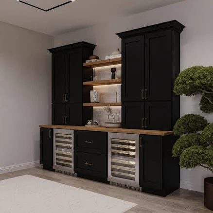 Matte Black RTA Kitchen Cabinets Shaker 10 Ft Basic at Wholesale Price