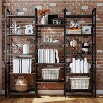 Maziah Bookcases And Bookshelves Triple Wide 5 Tiers Industrial Bookshelf