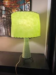 Mid-Century Green Ceramic Lamp with Fiberglass Shade & Tripod Legs
