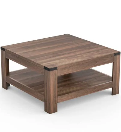 Millwood Pines Zara Square Coffee Table with 2-Tier Storage Shelves
