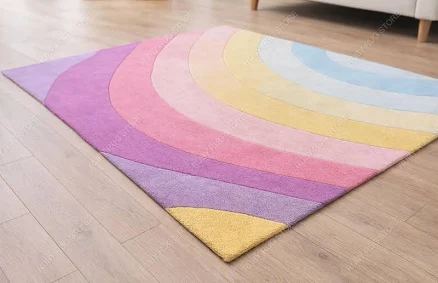 Modern Abstract Pastel Rainbow Design Soft Wool Handmade Area Rug for Home, Offi