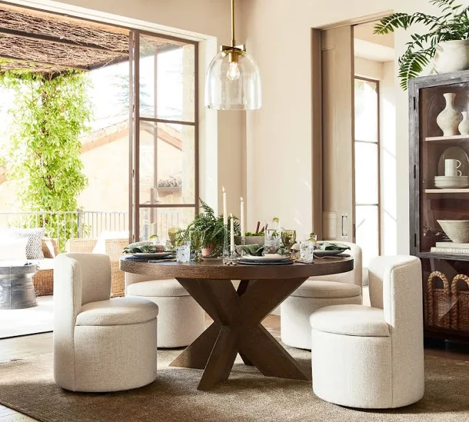 Modern Farmhouse Round Pedestal Extending Dining Table