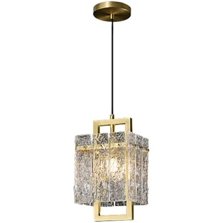 Modern Geometric Brass Pendant Light - Single Bulb Fixture with Ripple-Textured 