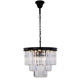 Modern Tiered Crystal Chandelier - Clear/Matte Black, 9-Light, 20.5'' H X 20'' W