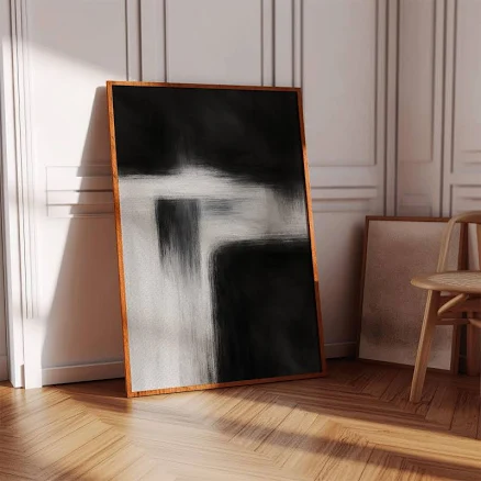 Monochrome Abstract Canvas Wall Art | Black and White Minimalist Painting with S