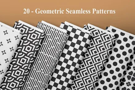 Monochrome Geometric Seamless Patterns: Modern Digital Paper (JPG)