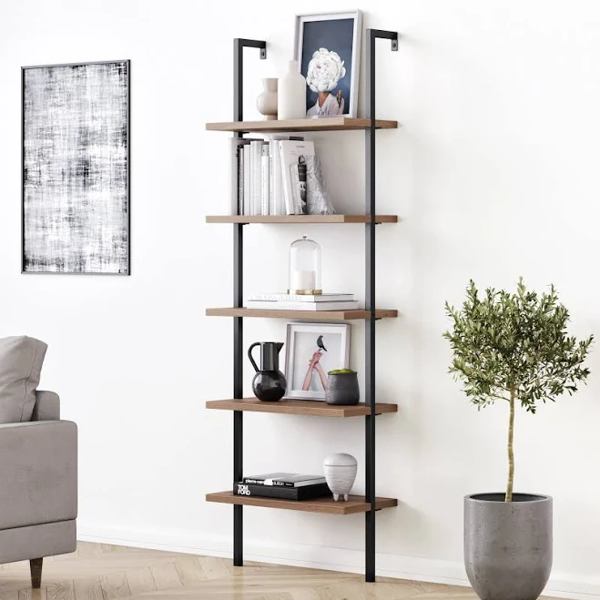 Nathan James Theo 5-Shelf Ladder Bookcase Wood with Metal Frame