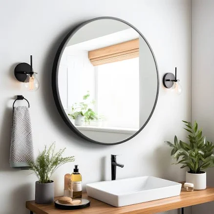 NeuType 31.5-in W x 31.5-in H Round Gold Framed Wall Mirror