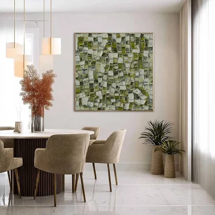 Olive Green Abstract Art, Large Textured Painting, Minimalist Impasto Wall Art, 