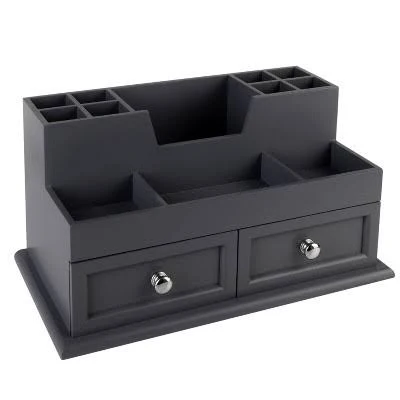 Organize It All 2 Drawer Wooden Accessory Organizer Charging Station Gray: MDF &