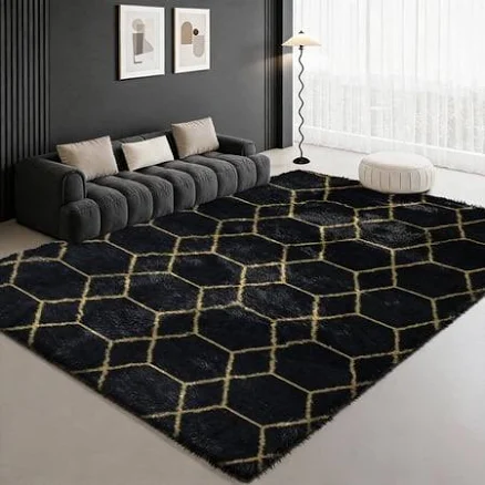Pentantan 5ft x 8ft Shag Area Rugs for Living Room, Modern Geometric Fluffy Bedr