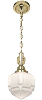 Polished Unlacquered Brass Art Deco School House Ceiling Pendant