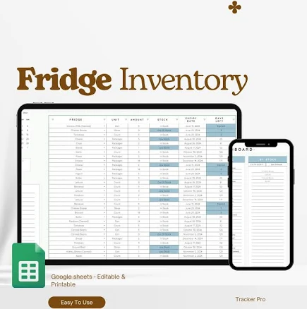 Refrigerator Inventory Template, Refrigerator Checklist, Refrigerator List, Food